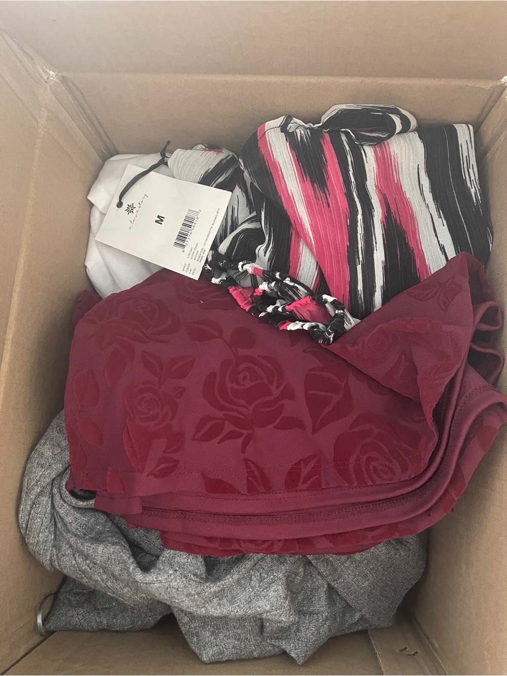 Mixed Women's Apparel Bundle - Burgundy Floral and Striped Top